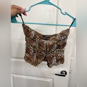 Leopard Print Ruched Bustier Top